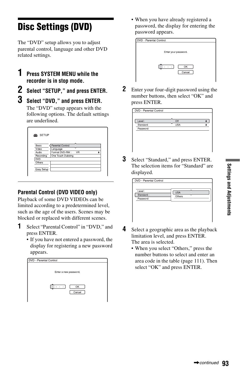 Disc settings (dvd) | Sony VIDEO Plus RDR-HX720 User Manual | Page 93 / 116