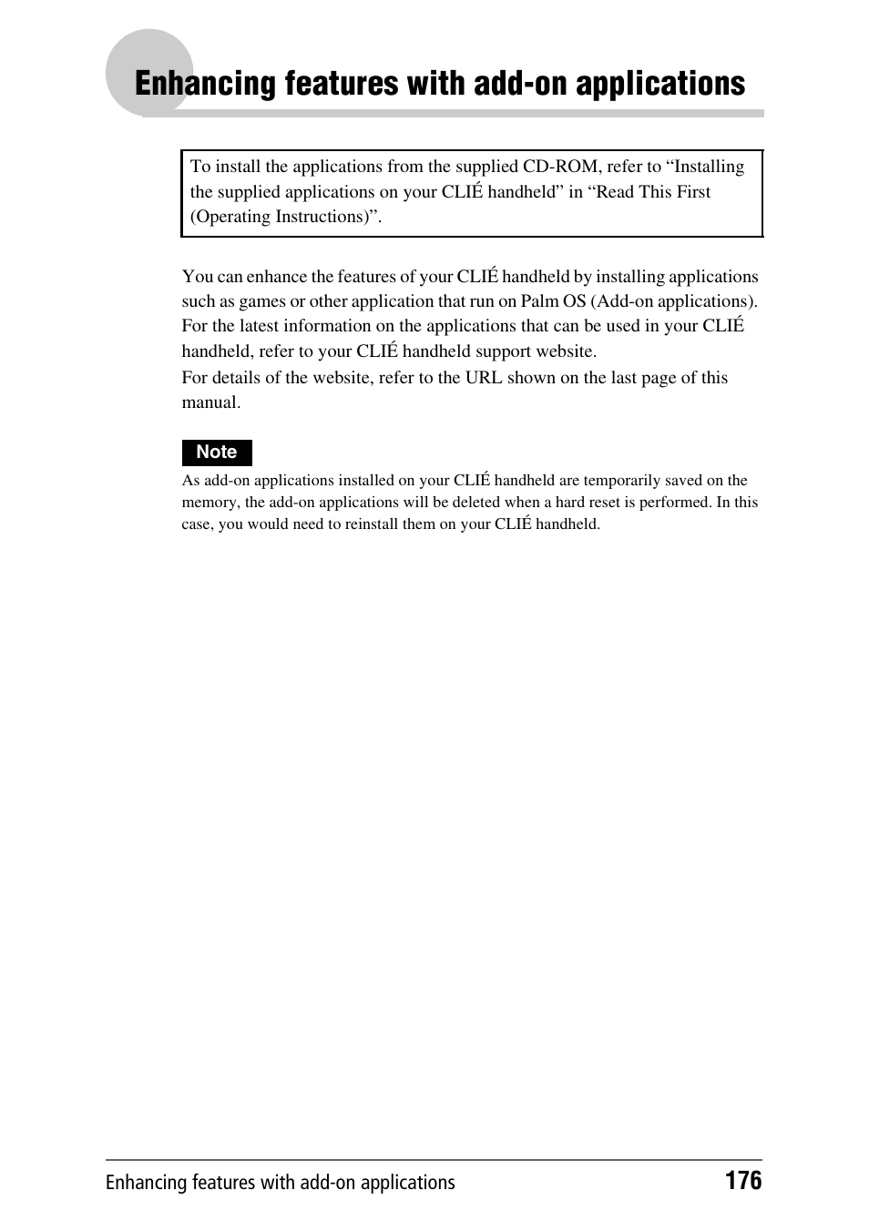 Enhancing features with add-on applications, Enhancing features with add-on, Applications | Sony CLIE PEG-TJ35 User Manual | Page 176 / 190