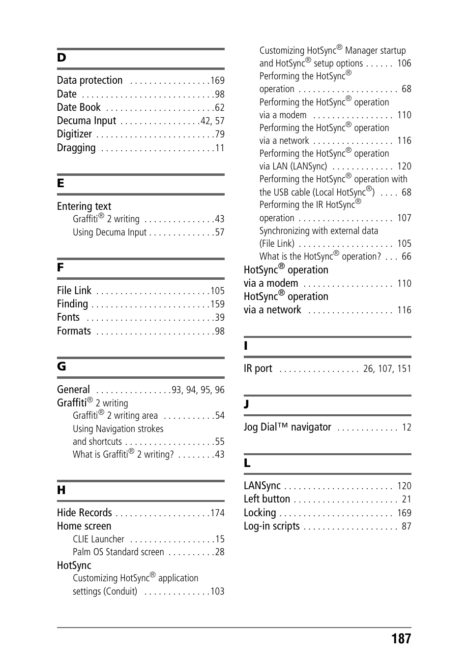 Sony CLIE PEG-TJ35 User Manual | Page 187 / 190