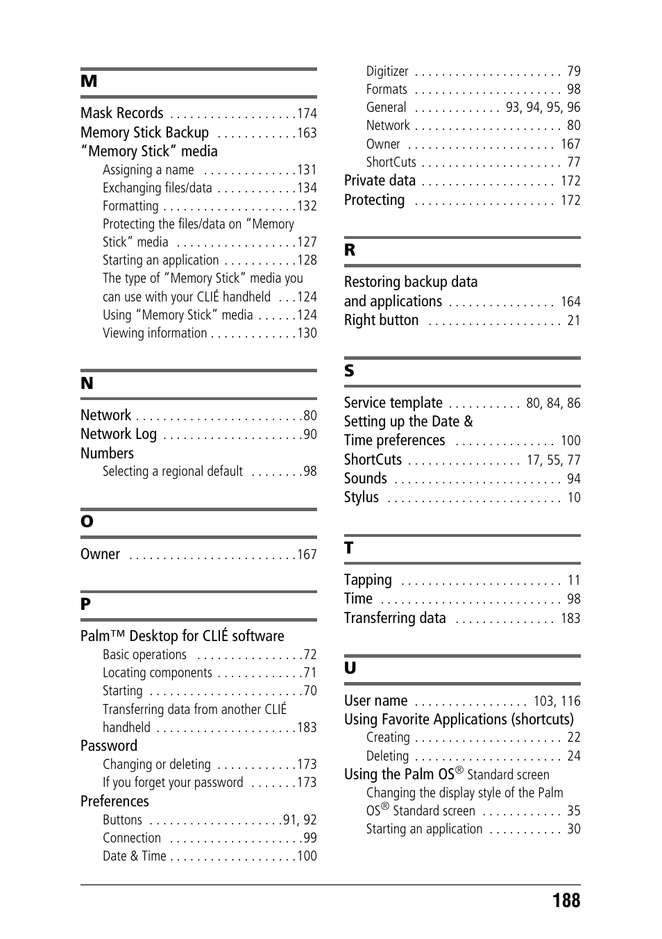 Sony CLIE PEG-TJ35 User Manual | Page 188 / 190