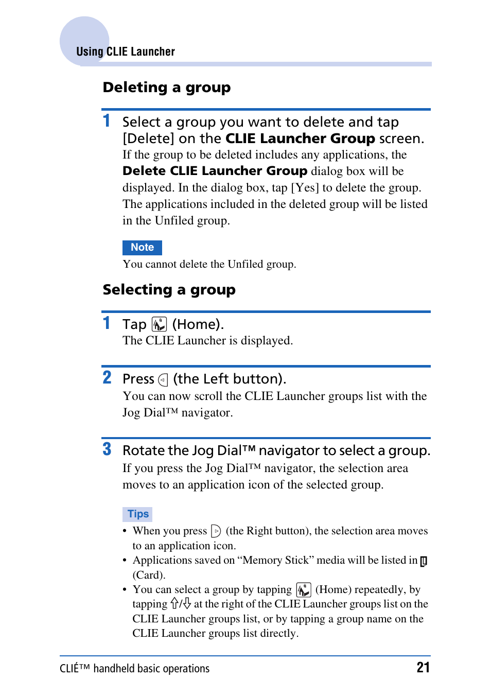 Sony CLIE PEG-TJ35 User Manual | Page 21 / 190