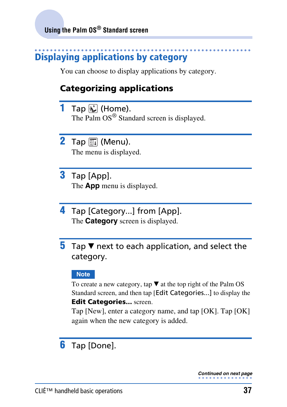 Displaying applications by category | Sony CLIE PEG-TJ35 User Manual | Page 37 / 190