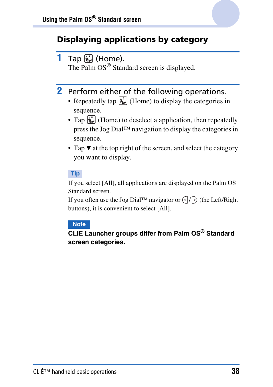 Displaying applications by category | Sony CLIE PEG-TJ35 User Manual | Page 38 / 190