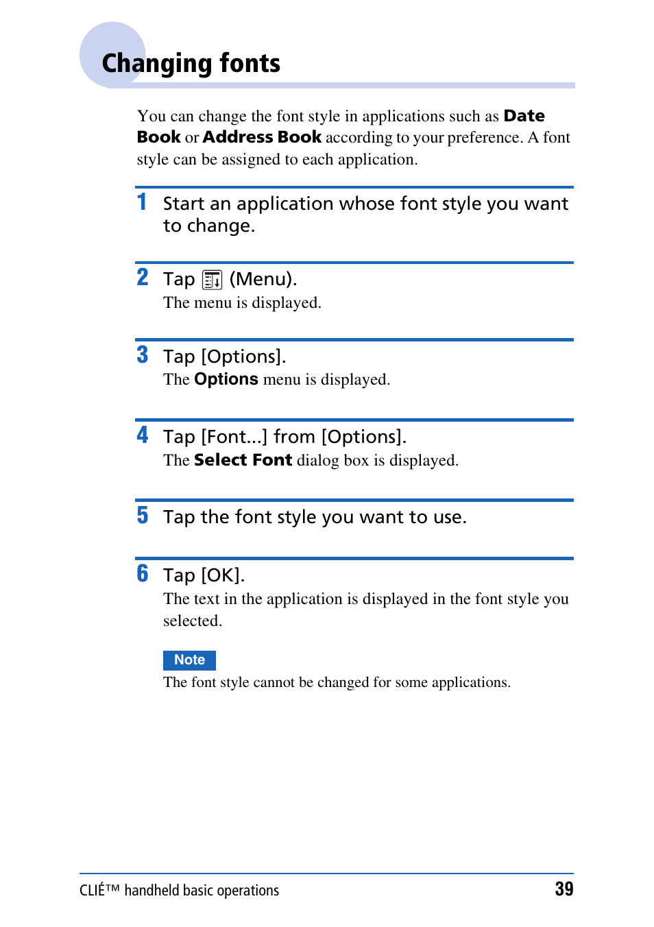 Changing fonts | Sony CLIE PEG-TJ35 User Manual | Page 39 / 190