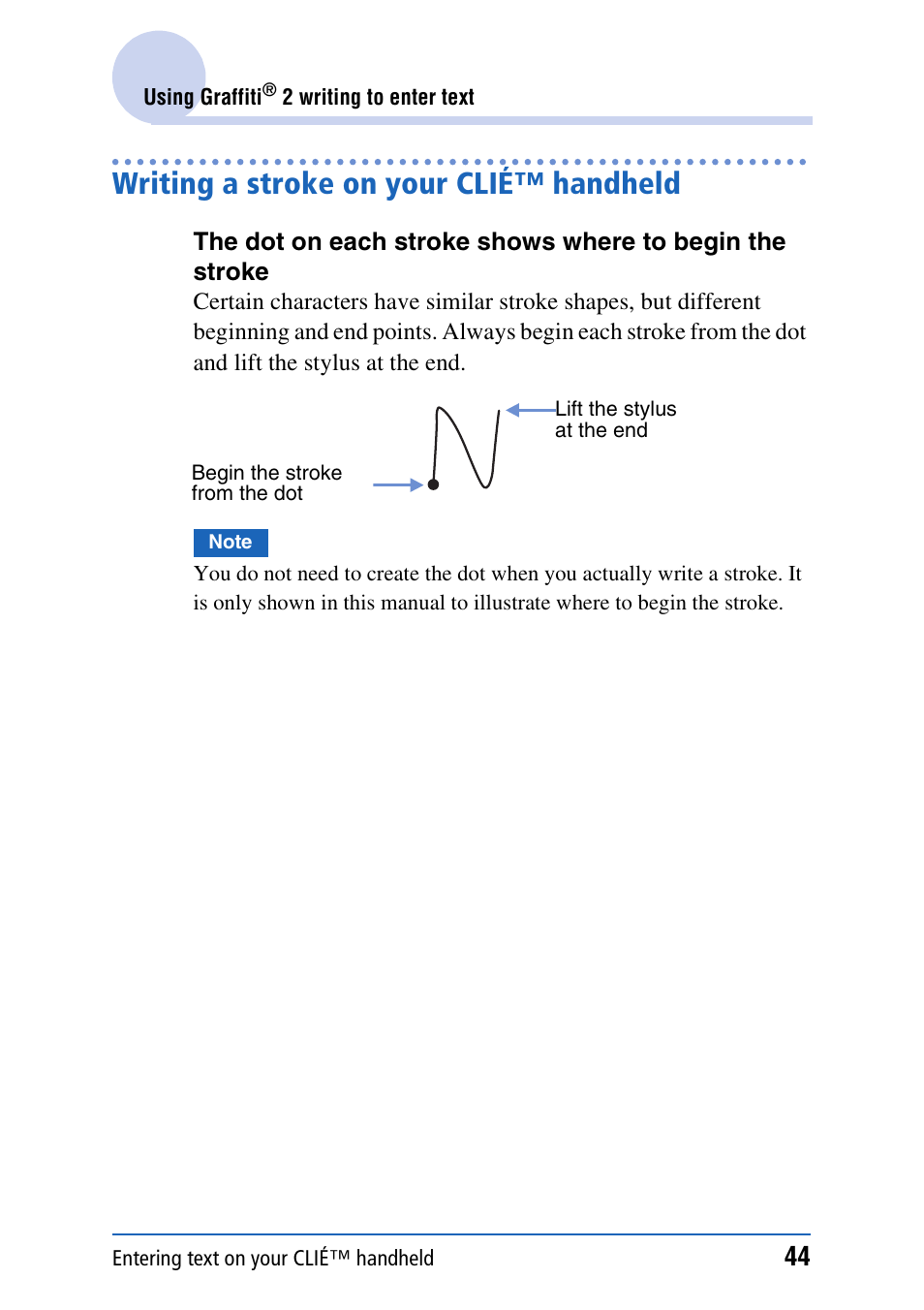 Writing a stroke on your clié™ handheld | Sony CLIE PEG-TJ35 User Manual | Page 44 / 190