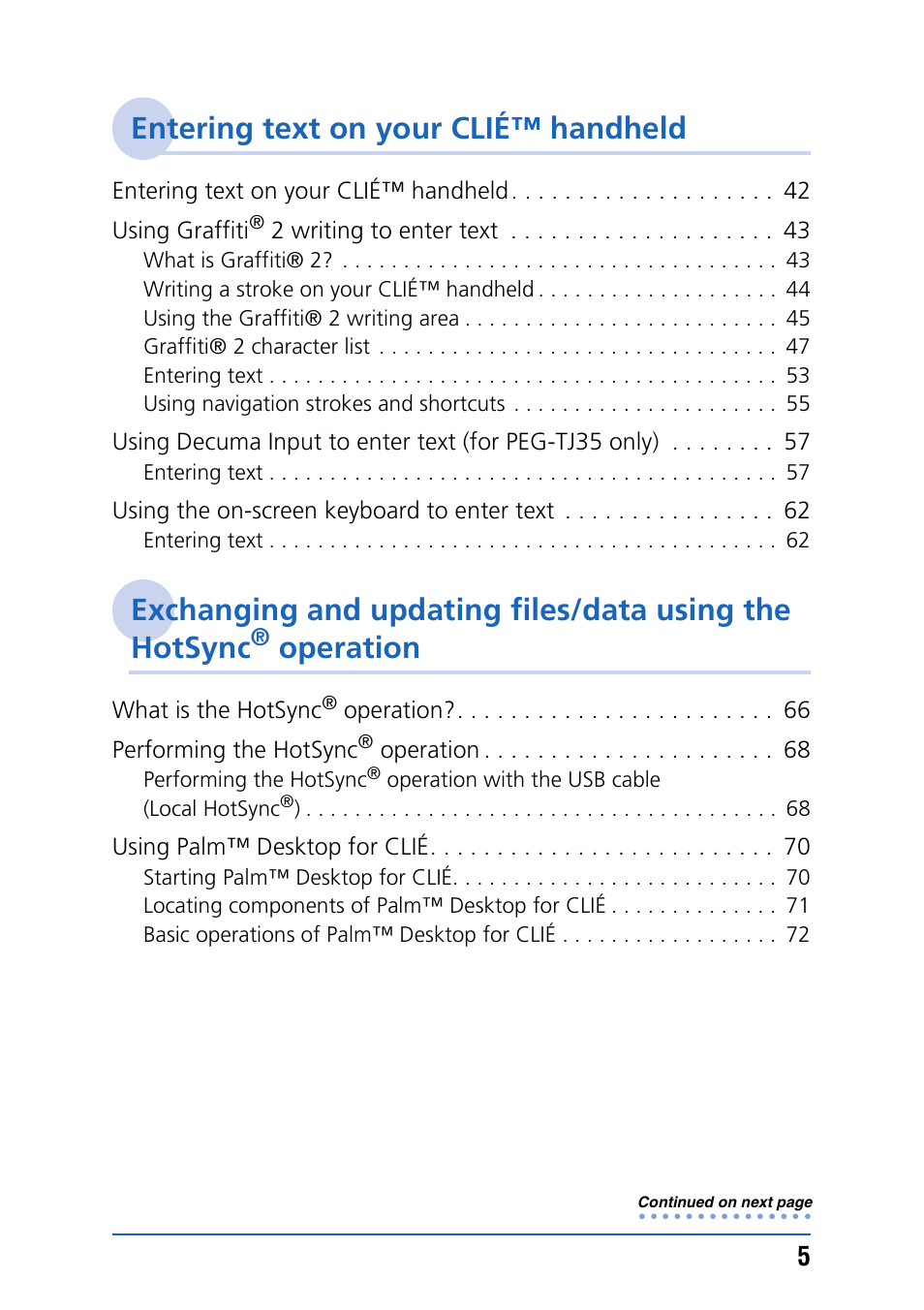 Entering text on your clié™ handheld, Operation | Sony CLIE PEG-TJ35 User Manual | Page 5 / 190