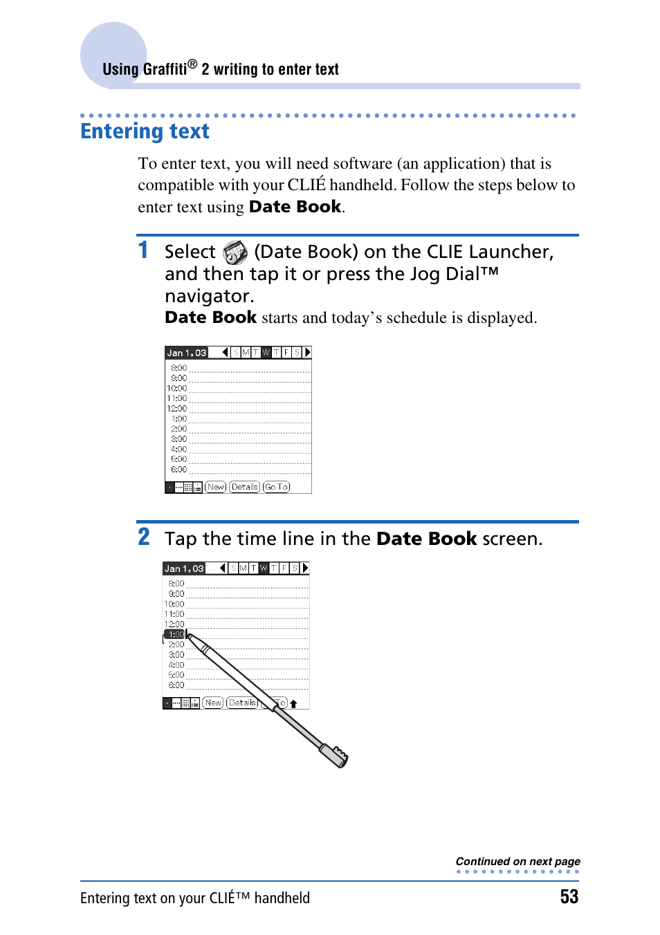 Entering text | Sony CLIE PEG-TJ35 User Manual | Page 53 / 190