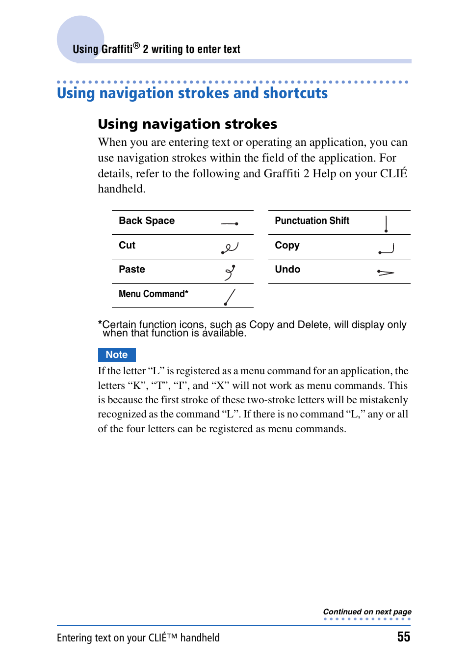 Using navigation strokes and shortcuts, Using navigation strokes | Sony CLIE PEG-TJ35 User Manual | Page 55 / 190