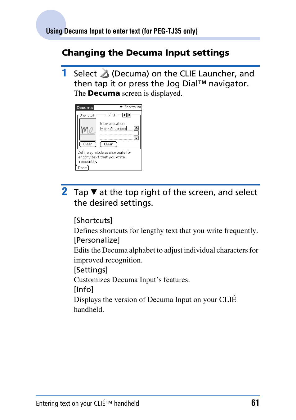 Sony CLIE PEG-TJ35 User Manual | Page 61 / 190