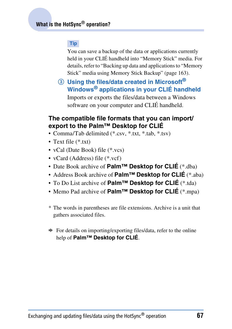 Sony CLIE PEG-TJ35 User Manual | Page 67 / 190