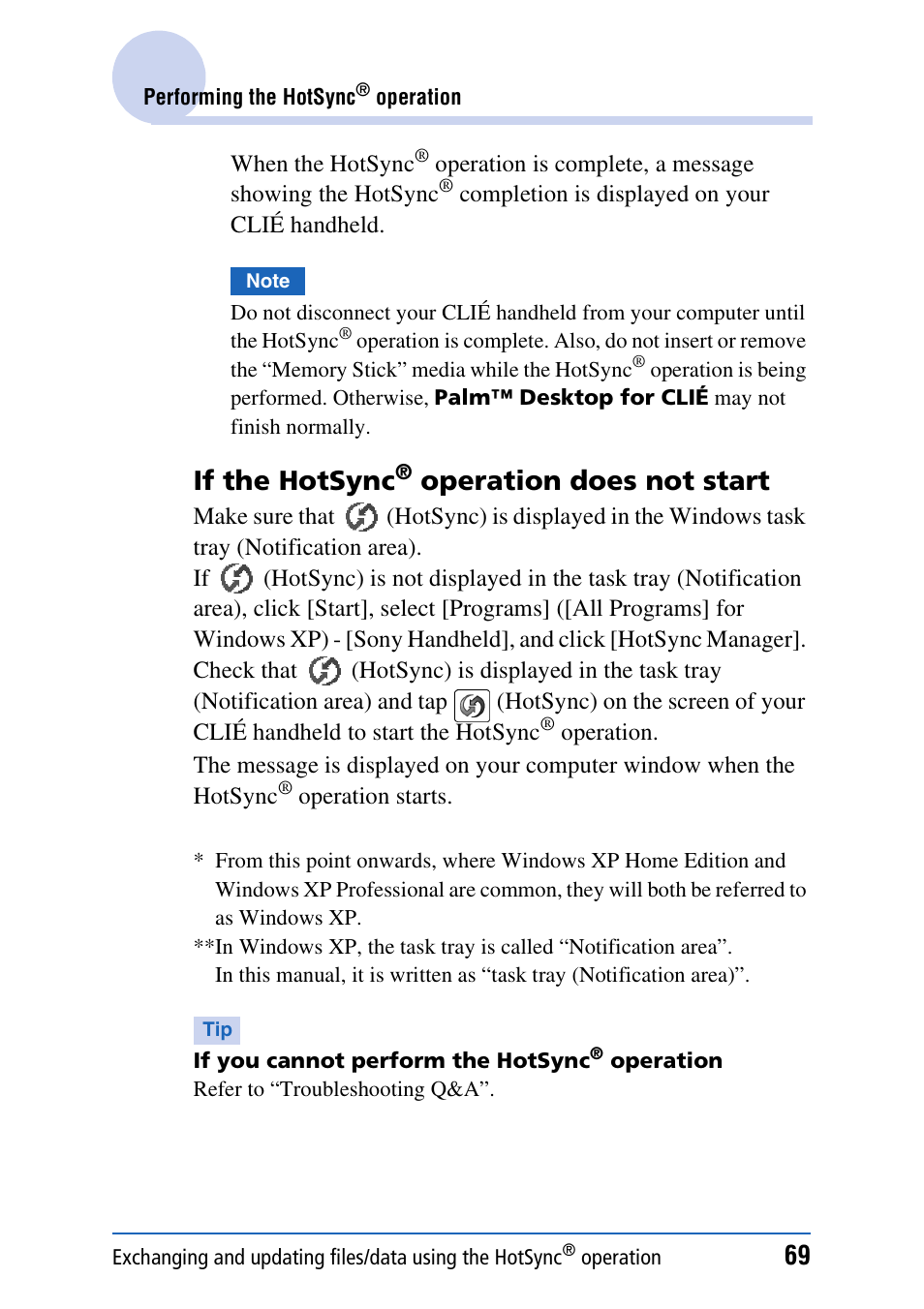 If the hotsync, Operation does not start | Sony CLIE PEG-TJ35 User Manual | Page 69 / 190