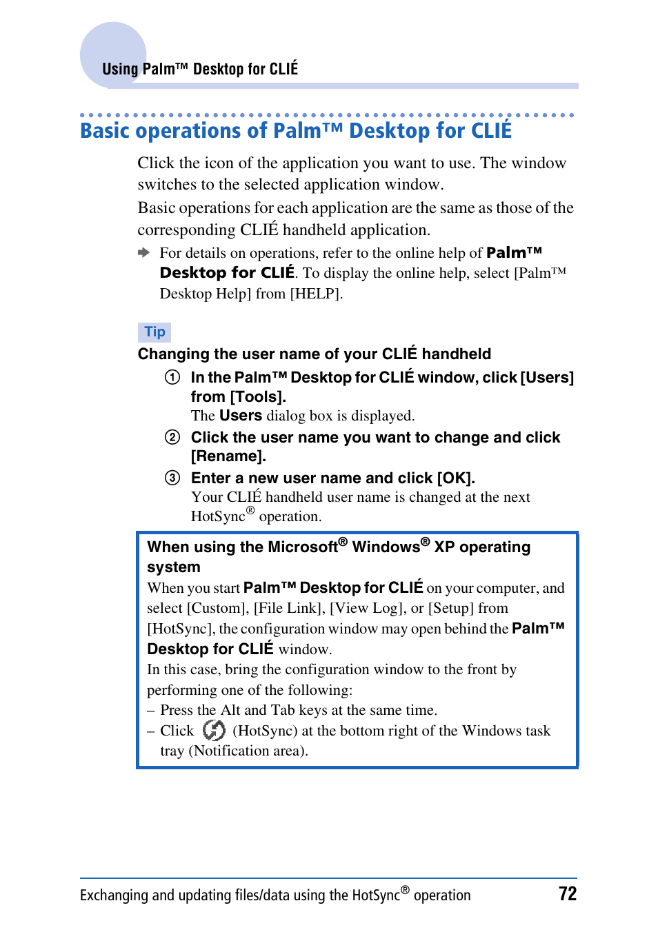 Basic operations of palm™ desktop for clié | Sony CLIE PEG-TJ35 User Manual | Page 72 / 190