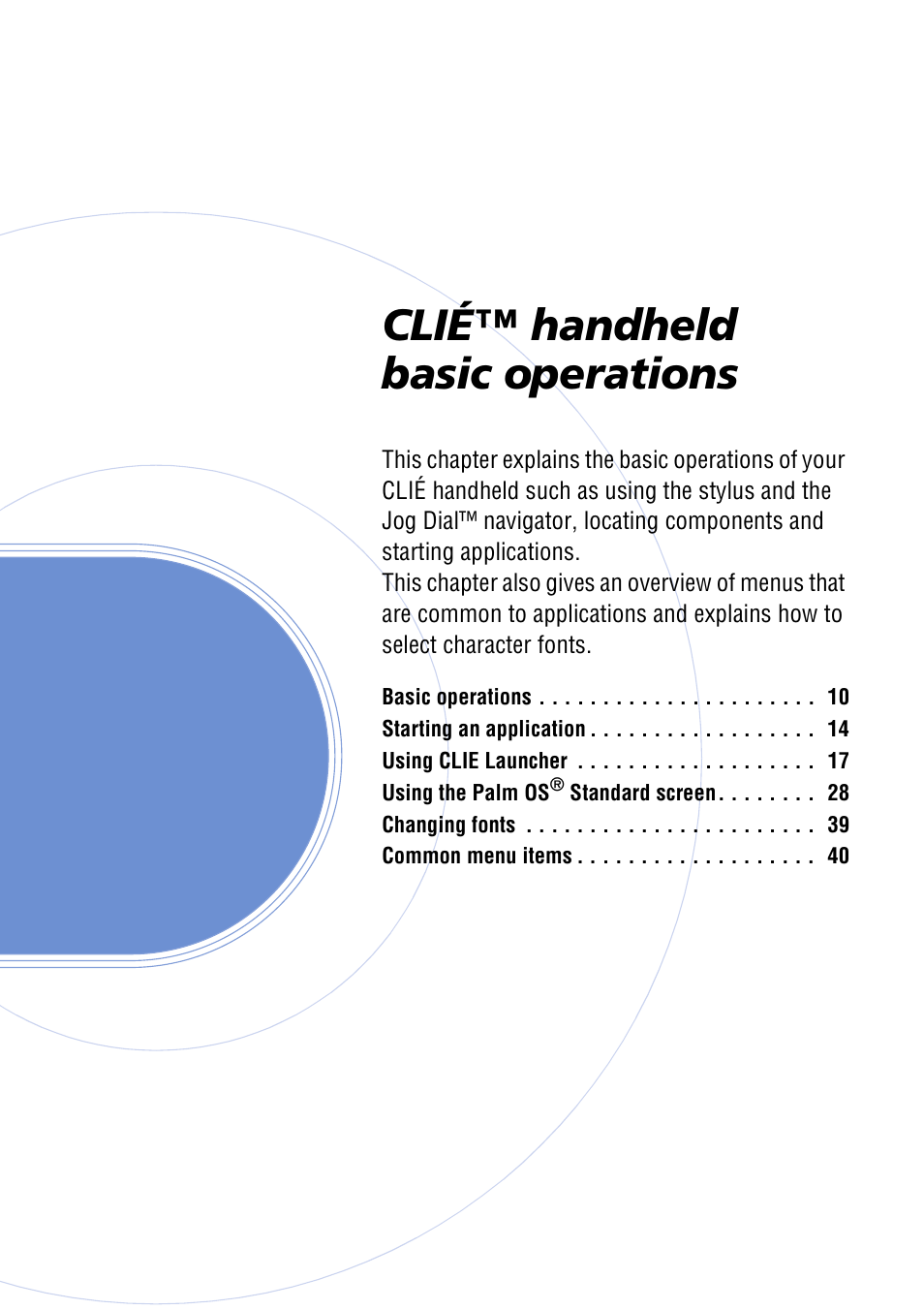 Clié™ handheld basic operations | Sony CLIE PEG-TJ35 User Manual | Page 9 / 190