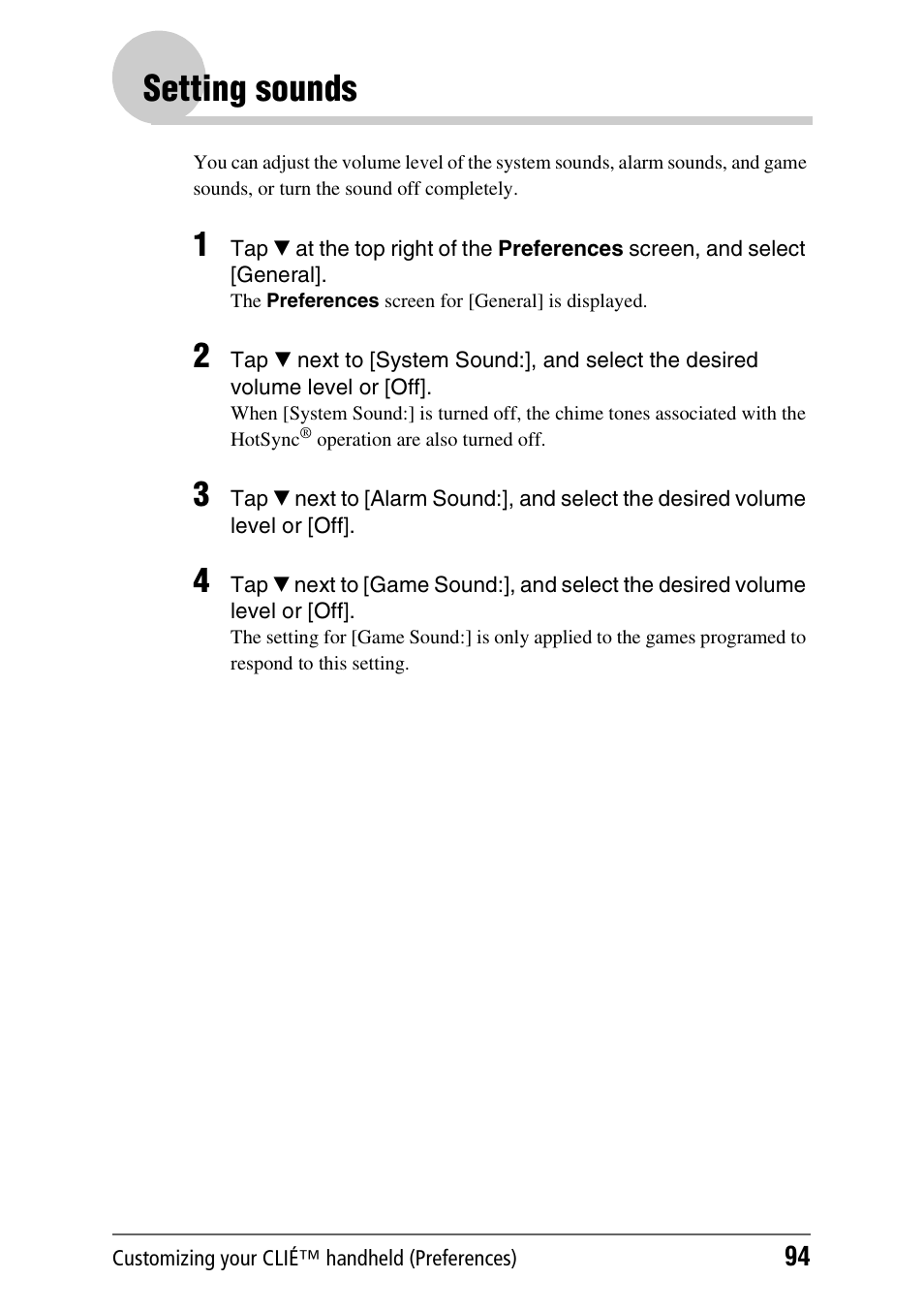 Setting sounds | Sony CLIE PEG-TJ35 User Manual | Page 94 / 190