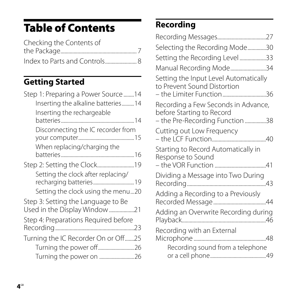 Sony IC RECORDER ICD-SX750 User Manual | Page 4 / 136