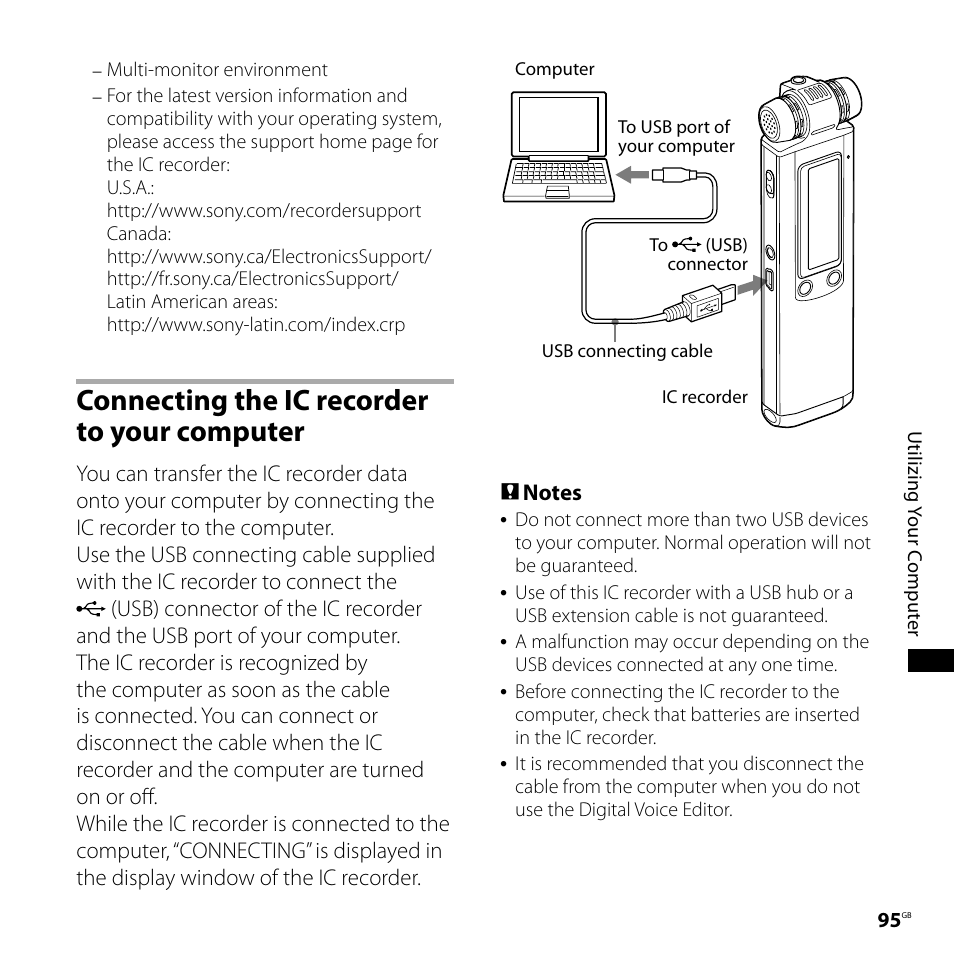 Connecting the ic recorder to your computer, Connecting the ic recorder to your, Computer | Sony IC RECORDER ICD-SX750 User Manual | Page 95 / 136