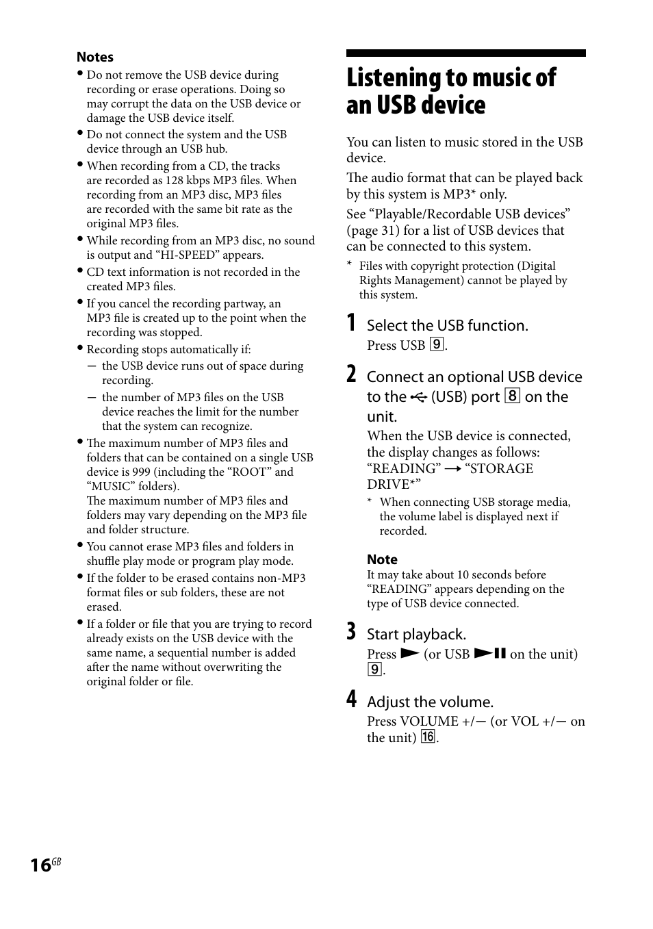 Listening to music of an usb device, Listening to music of an usb, Device | Sony CMT-BX3R User Manual | Page 16 / 32