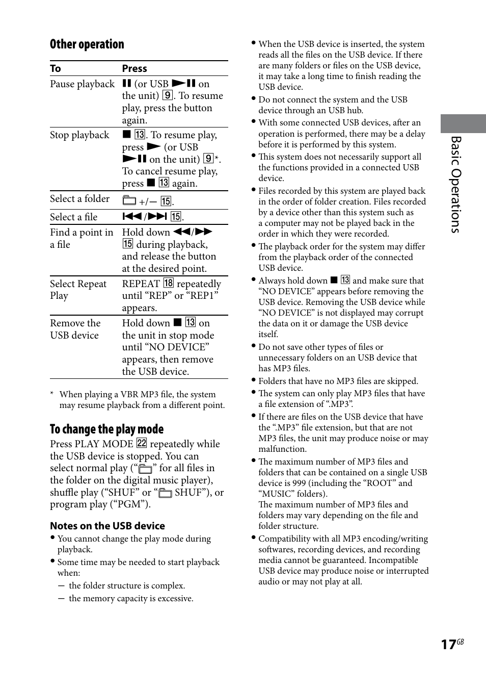 Basic oper ations other operation | Sony CMT-BX3R User Manual | Page 17 / 32