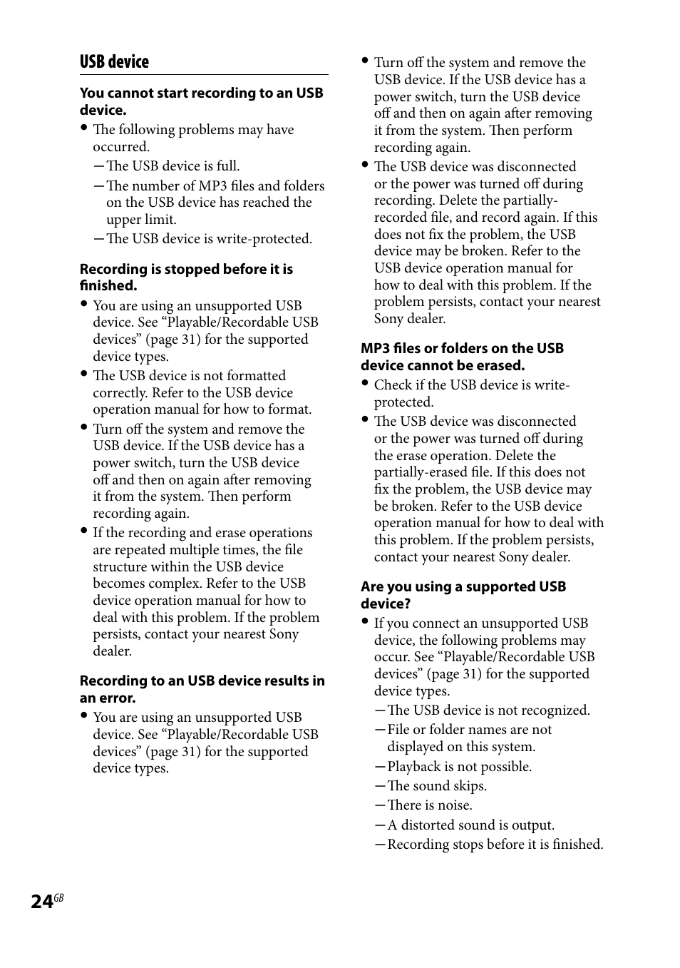 Usb device | Sony CMT-BX3R User Manual | Page 24 / 32