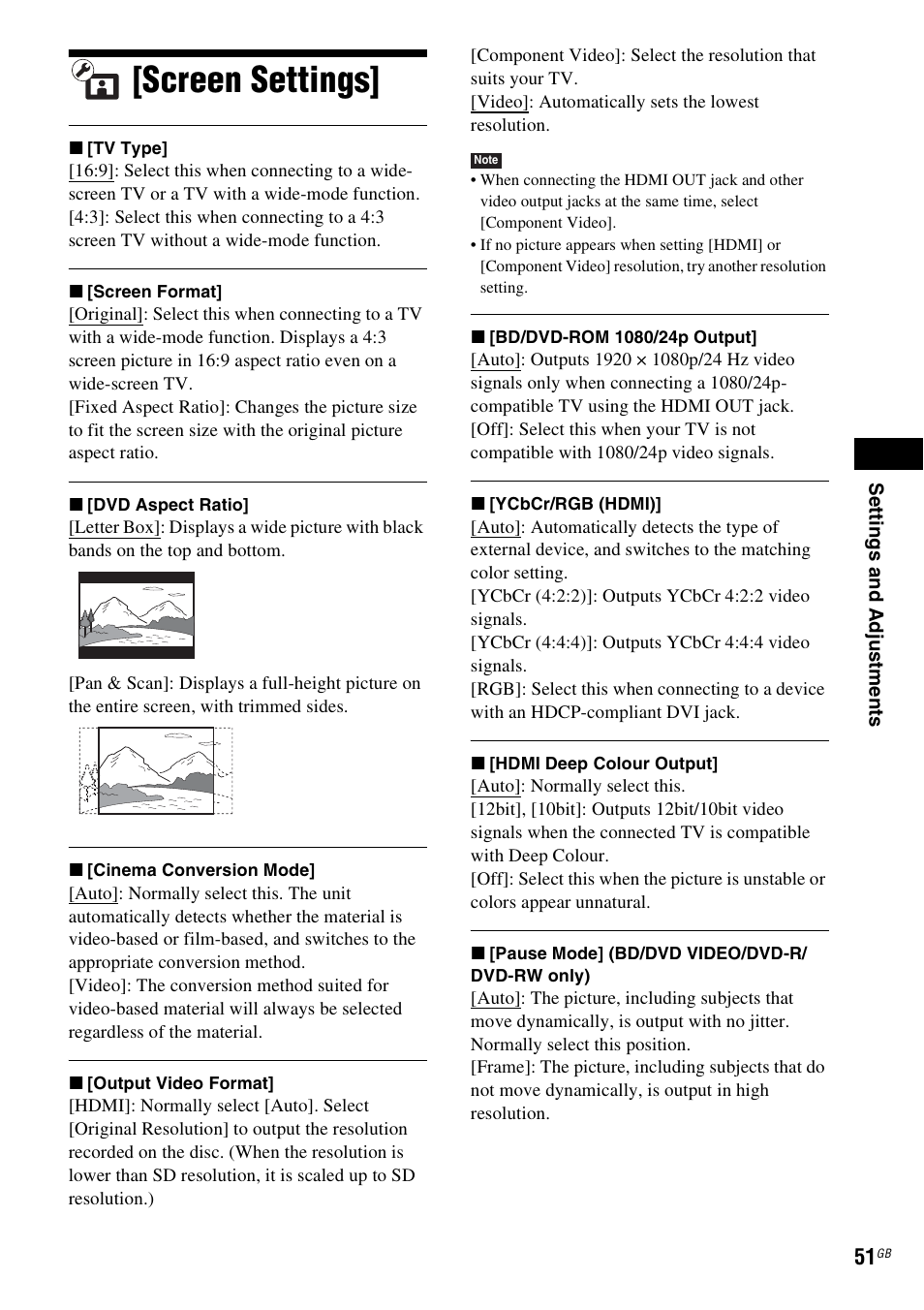 Screen settings | Sony 4-178-247-11(1) User Manual | Page 51 / 76
