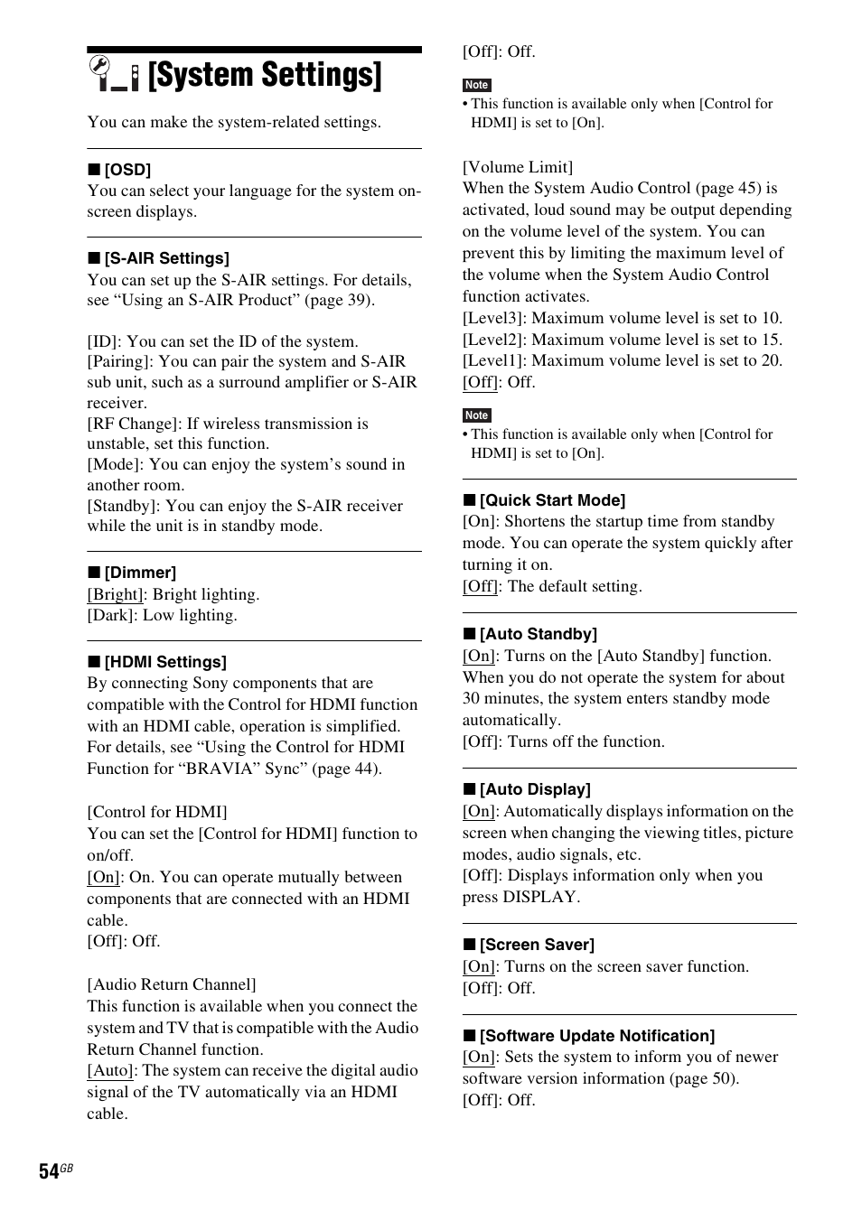 System settings | Sony 4-178-247-11(1) User Manual | Page 54 / 76