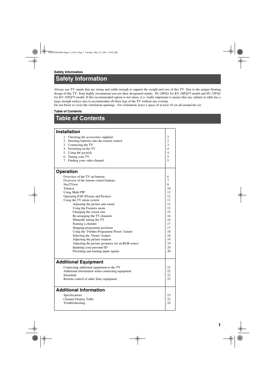 Sony FD Trinitron KV-32FQ75 U User Manual | Page 5 / 30