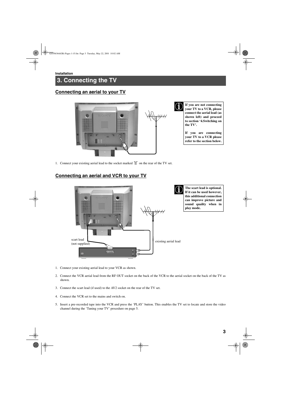 Connecting the tv | Sony FD Trinitron KV-32FQ75 U User Manual | Page 7 / 30