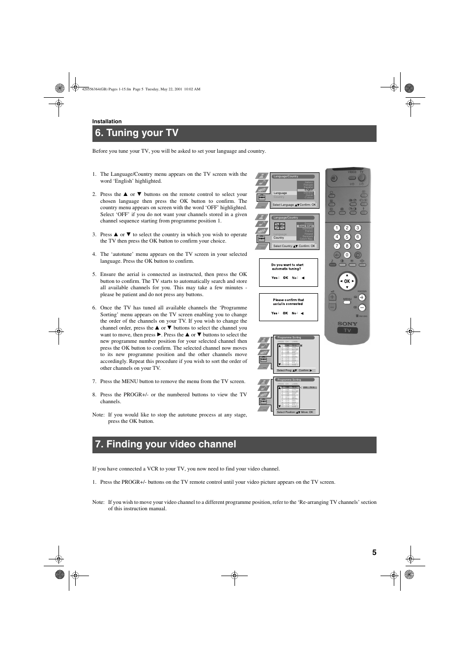 Tuning your tv, Finding your video channel | Sony FD Trinitron KV-32FQ75 U User Manual | Page 9 / 30