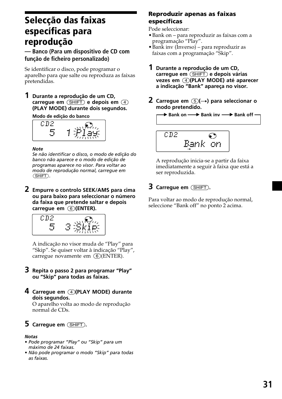 Selecção das faixas específicas para reprodução, Banco, 31 selecção das faixas específicas para reprodução | Sony CDX-C7850R User Manual | Page 103 / 144