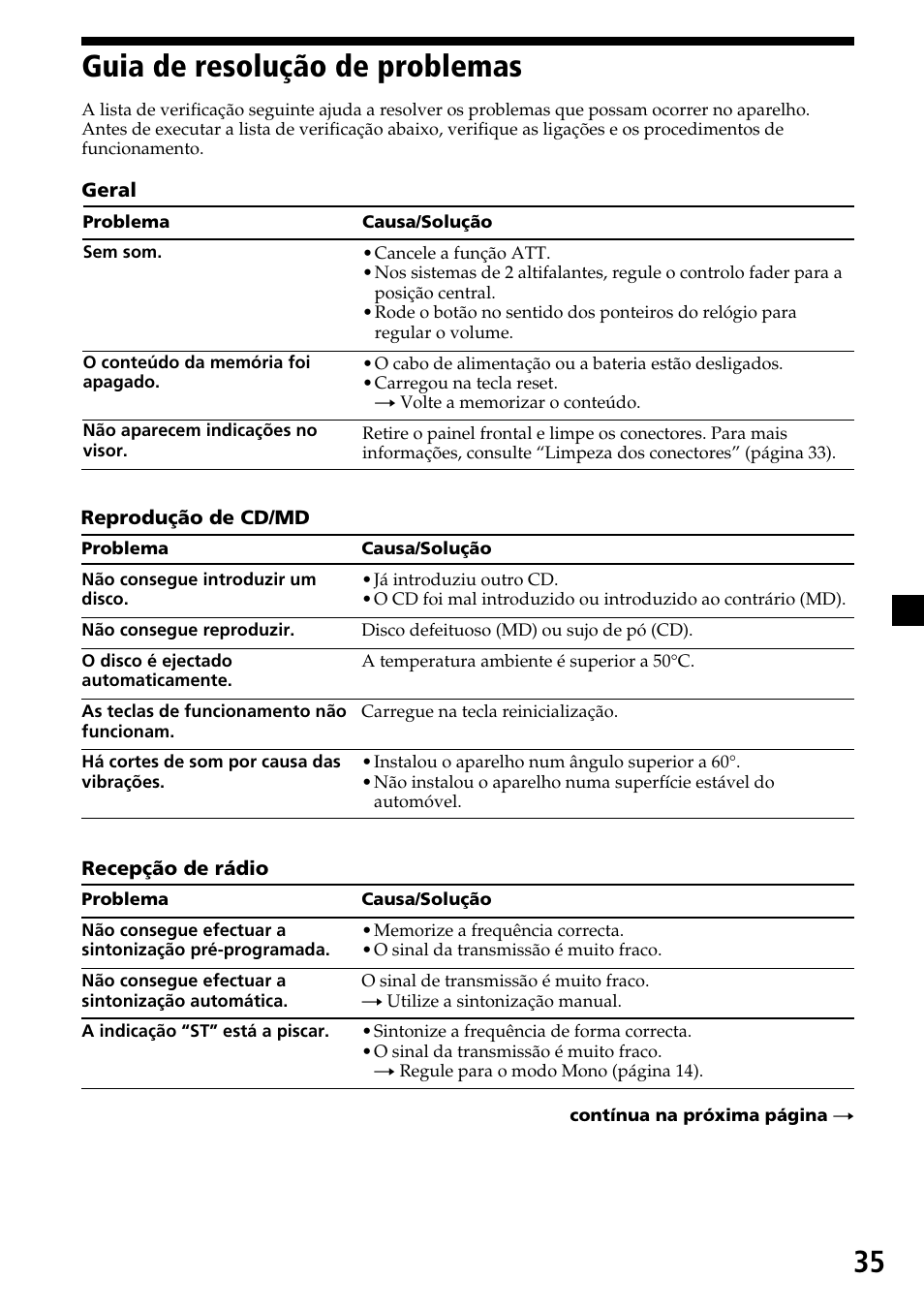 Guia de resolução de problemas, 35 guia de resolução de problemas | Sony CDX-C7850R User Manual | Page 107 / 144