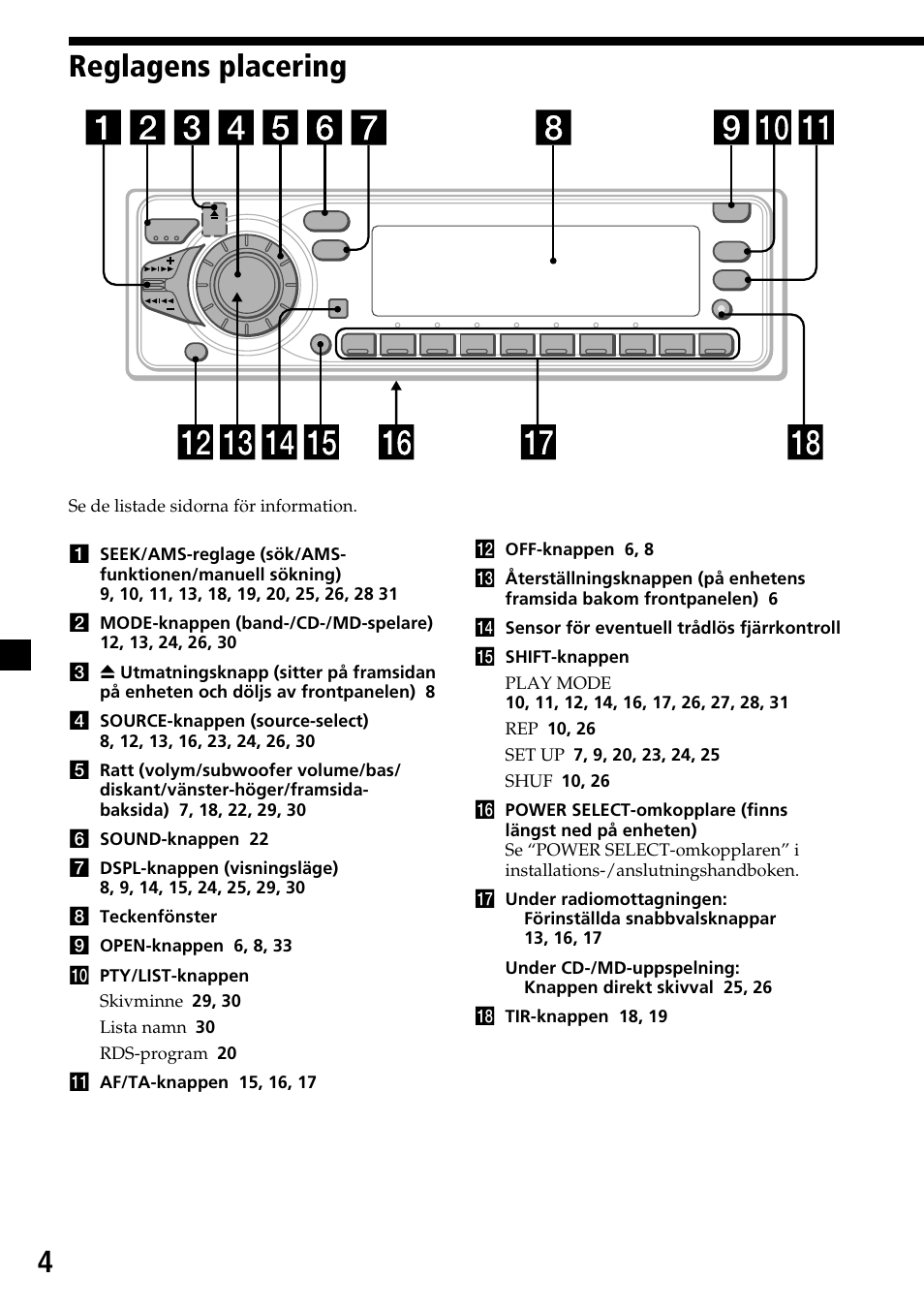 Reglagens placering, 4reglagens placering | Sony CDX-C7850R User Manual | Page 112 / 144