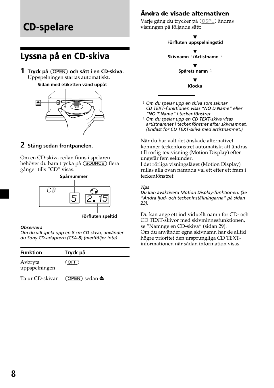 Cd-spelare, Lyssna på en cd-skiva | Sony CDX-C7850R User Manual | Page 116 / 144