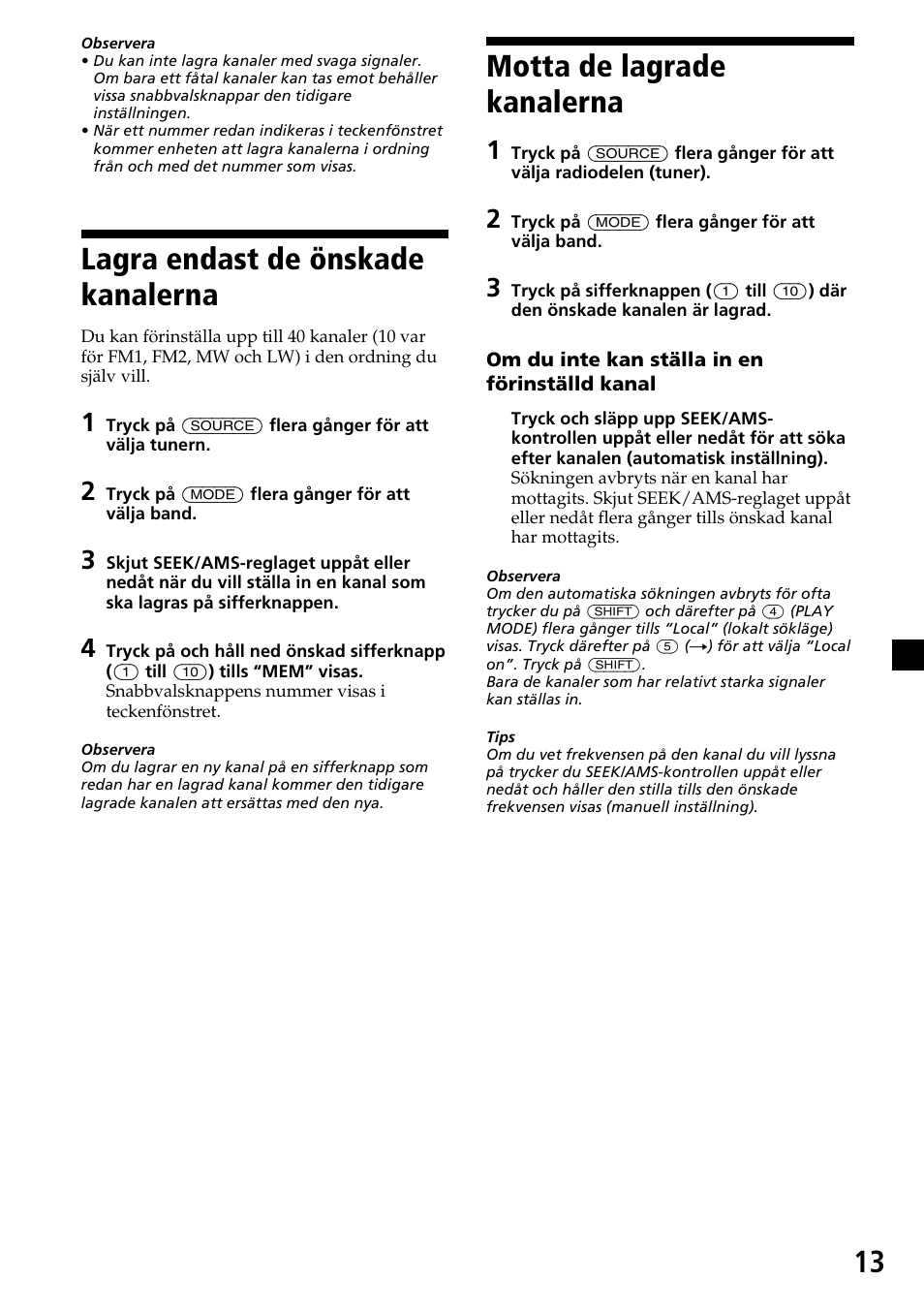 Lagra endast de önskade kanalerna, Motta de lagrade kanalerna | Sony CDX-C7850R User Manual | Page 121 / 144