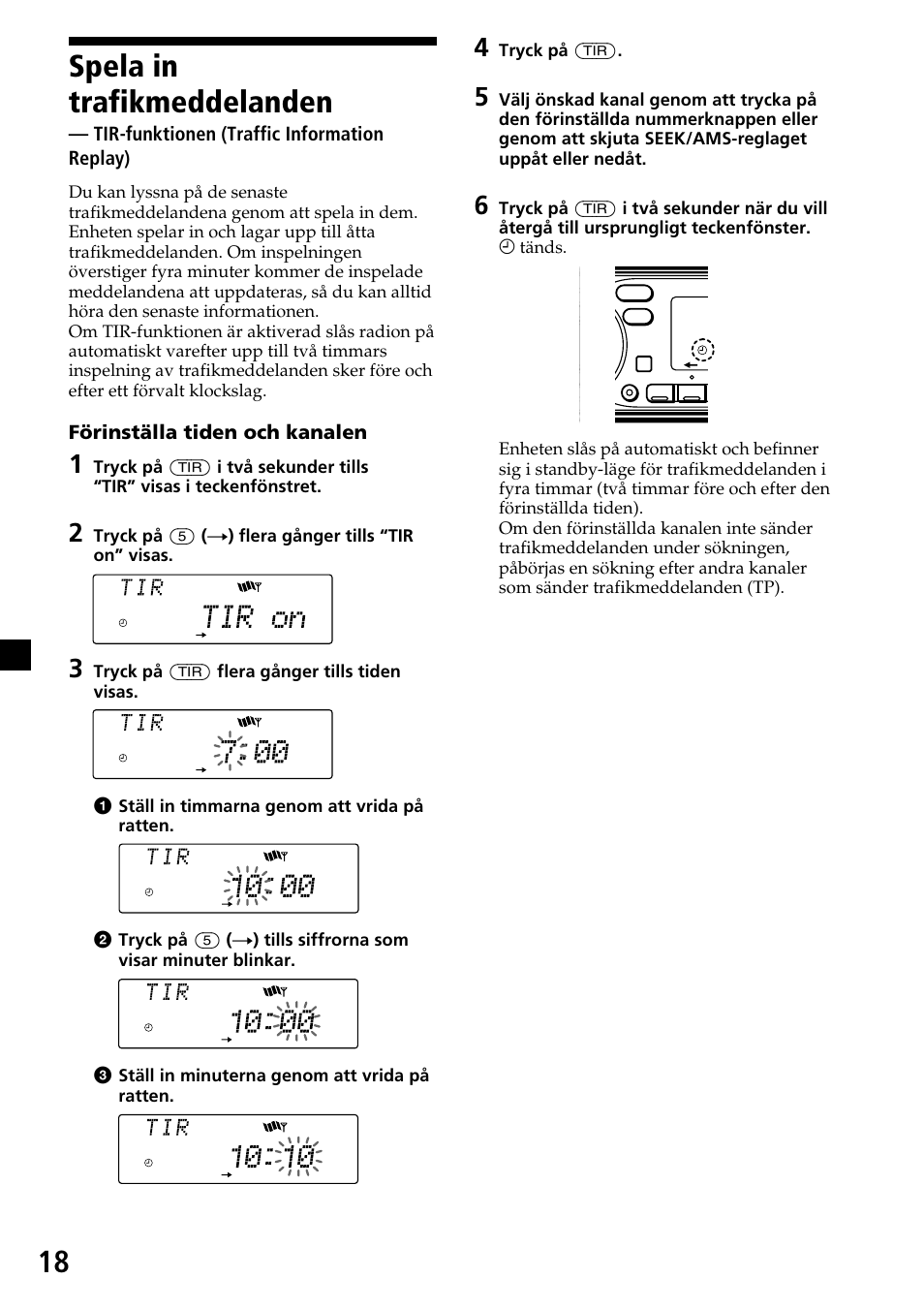 Spela in trafikmeddelanden, Tir-funktionen (traffic information replay) | Sony CDX-C7850R User Manual | Page 126 / 144