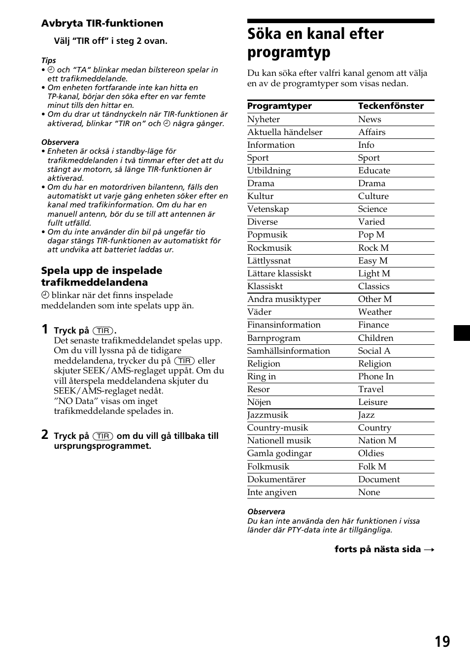 Söka en kanal efter programtyp | Sony CDX-C7850R User Manual | Page 127 / 144