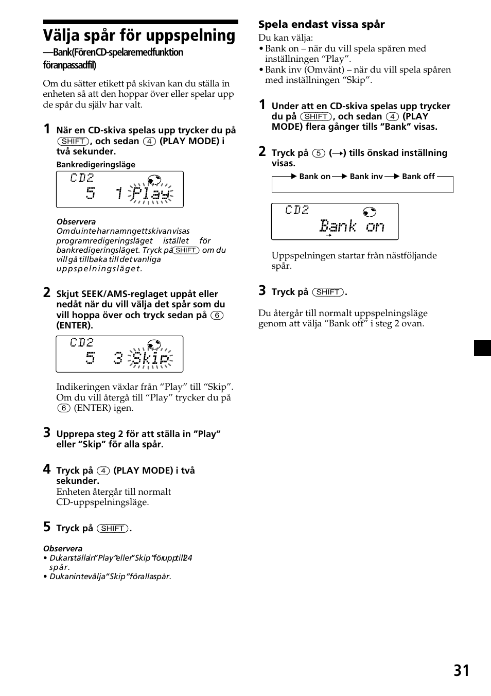 Välja spår för uppspelning — bank, Välja spår för uppspelning, Bank | Sony CDX-C7850R User Manual | Page 139 / 144