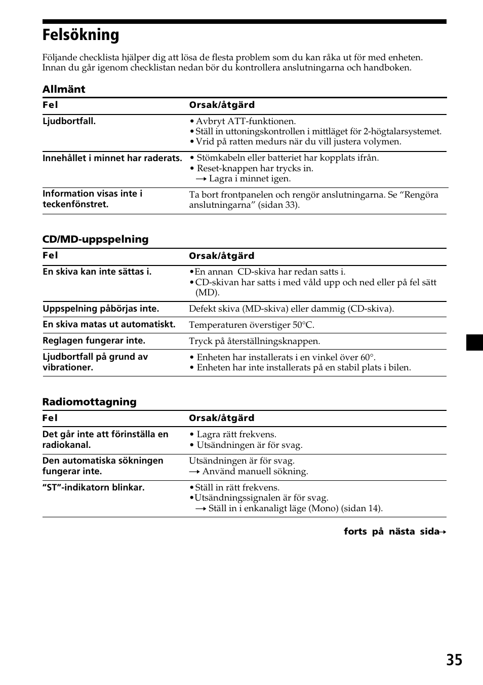 Felsökning, 35 felsökning | Sony CDX-C7850R User Manual | Page 143 / 144
