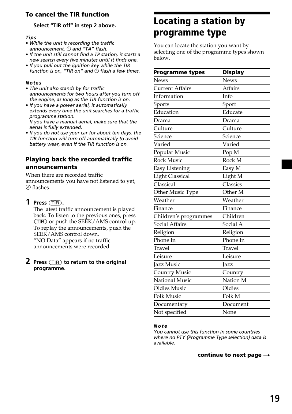 Locating a station by programme type | Sony CDX-C7850R User Manual | Page 19 / 144