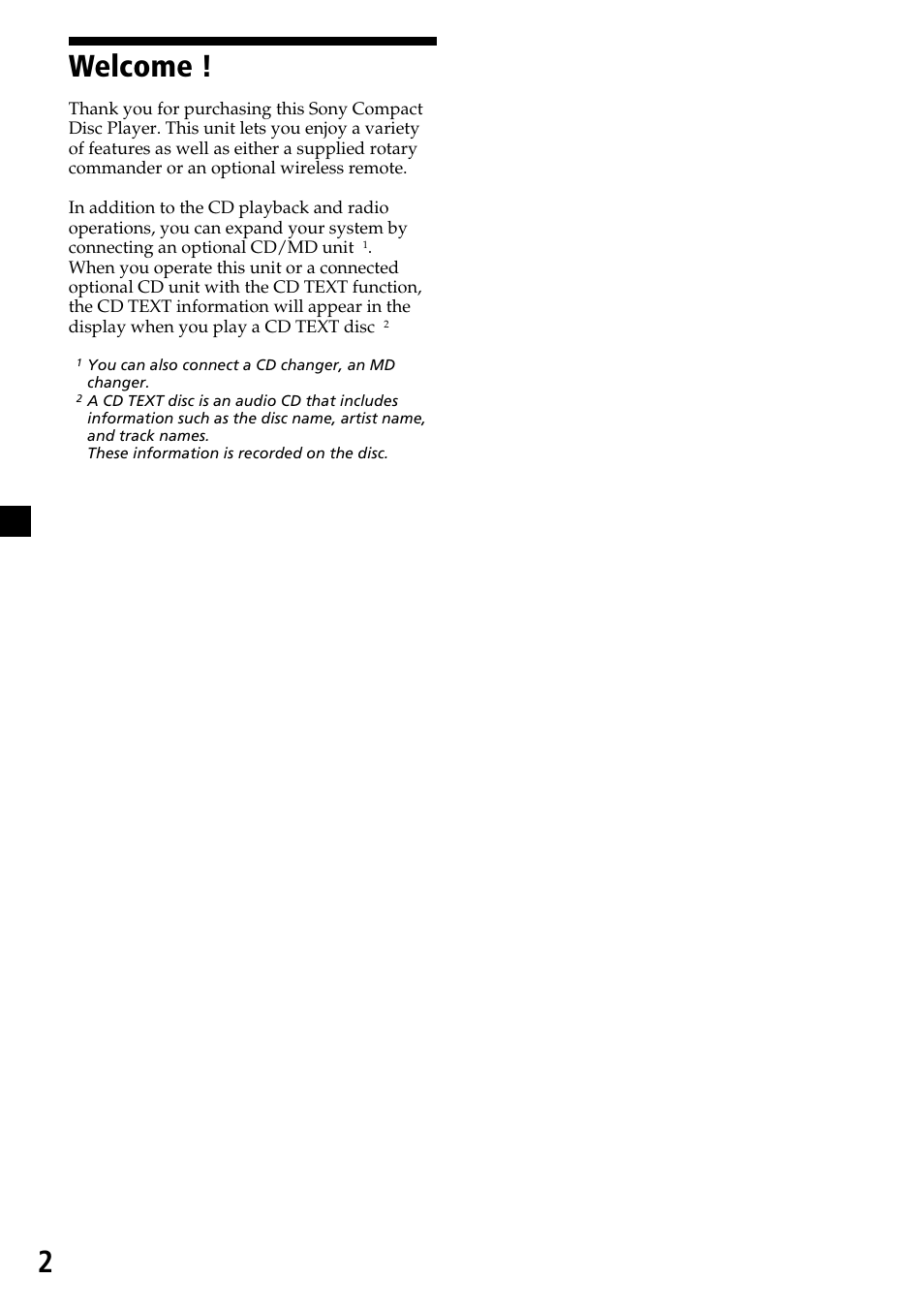 2welcome | Sony CDX-C7850R User Manual | Page 2 / 144