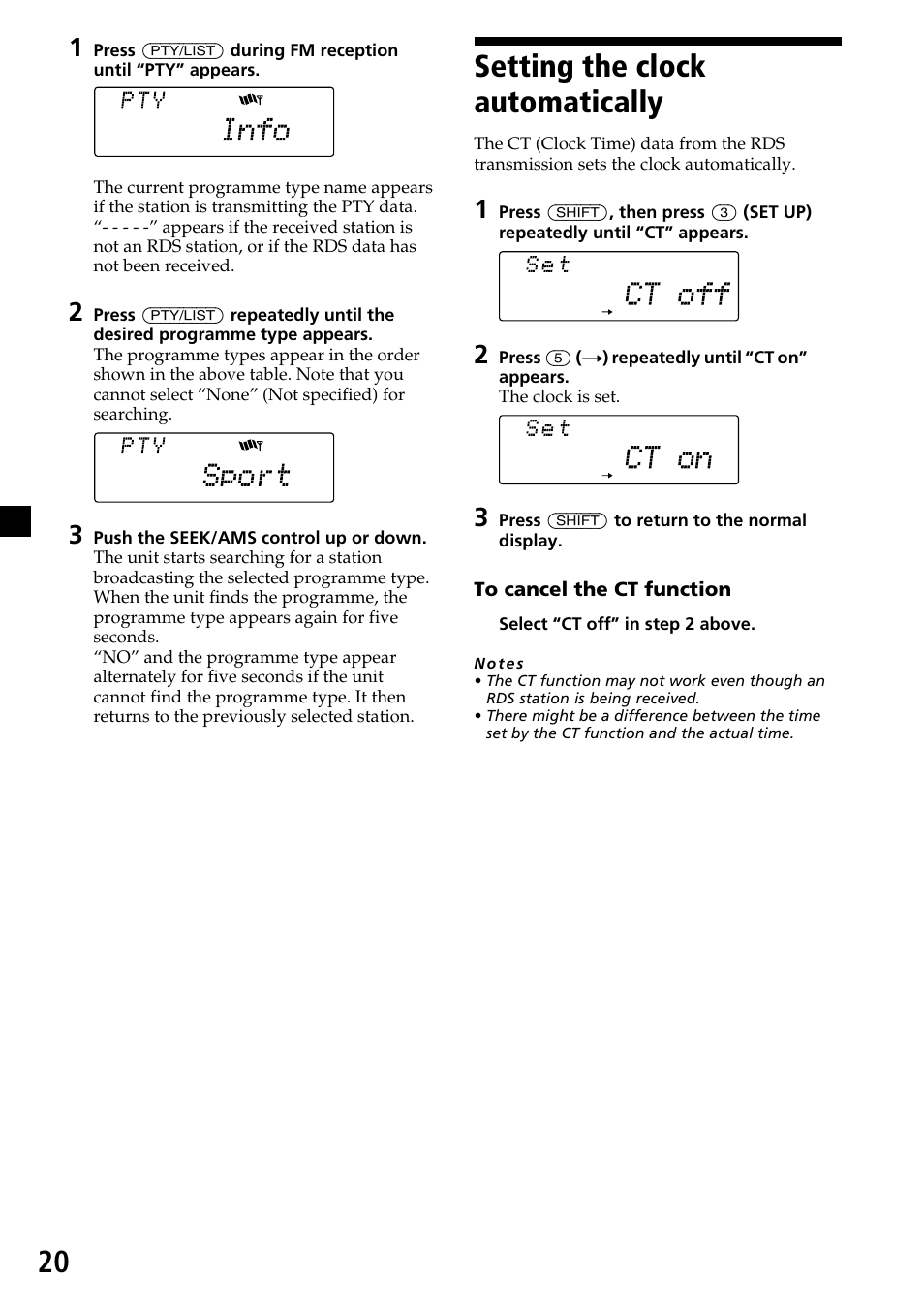 Setting the clock automatically | Sony CDX-C7850R User Manual | Page 20 / 144
