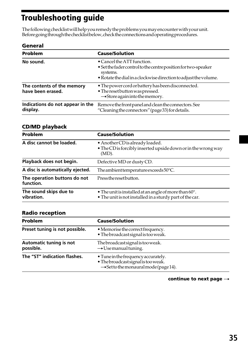 Troubleshooting guide, 35 troubleshooting guide | Sony CDX-C7850R User Manual | Page 35 / 144