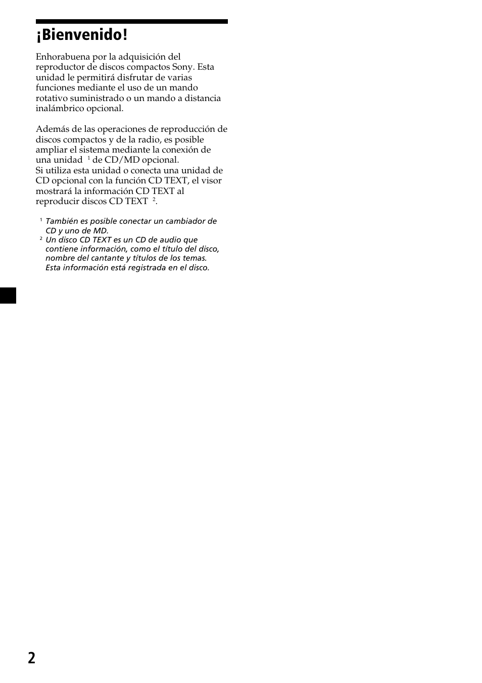 2¡bienvenido | Sony CDX-C7850R User Manual | Page 38 / 144