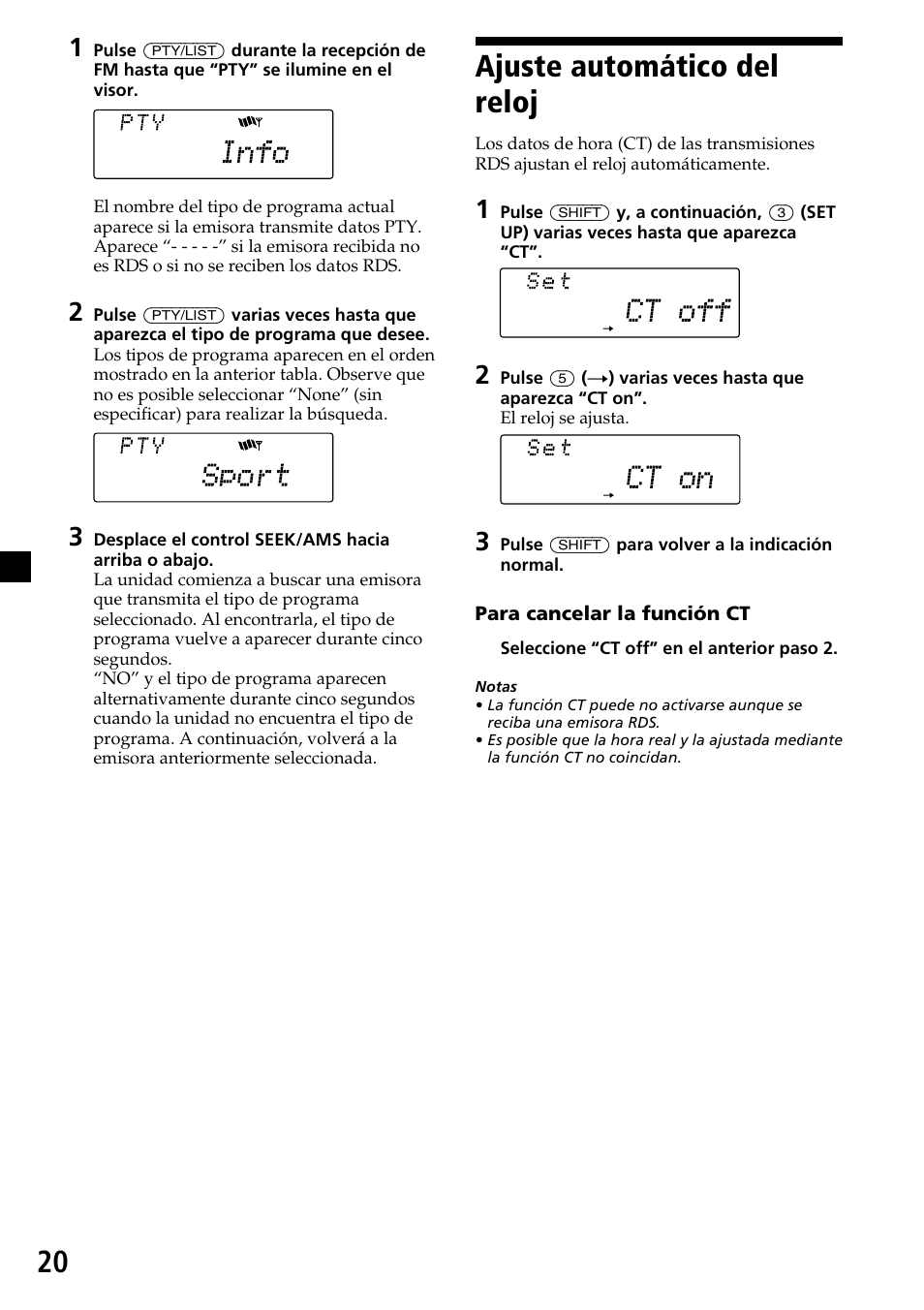 Ajuste automático del reloj, 20 ajuste automático del reloj | Sony CDX-C7850R User Manual | Page 56 / 144