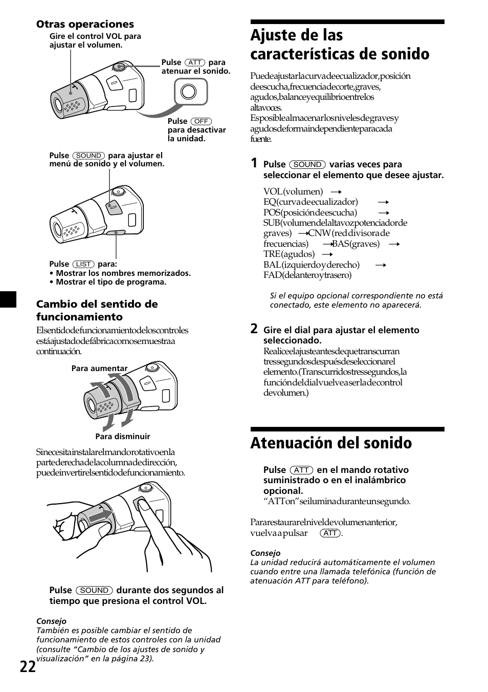 Ajuste de las características de sonido, Atenuación del sonido, 22 ajuste de las características de sonido | Sony CDX-C7850R User Manual | Page 58 / 144