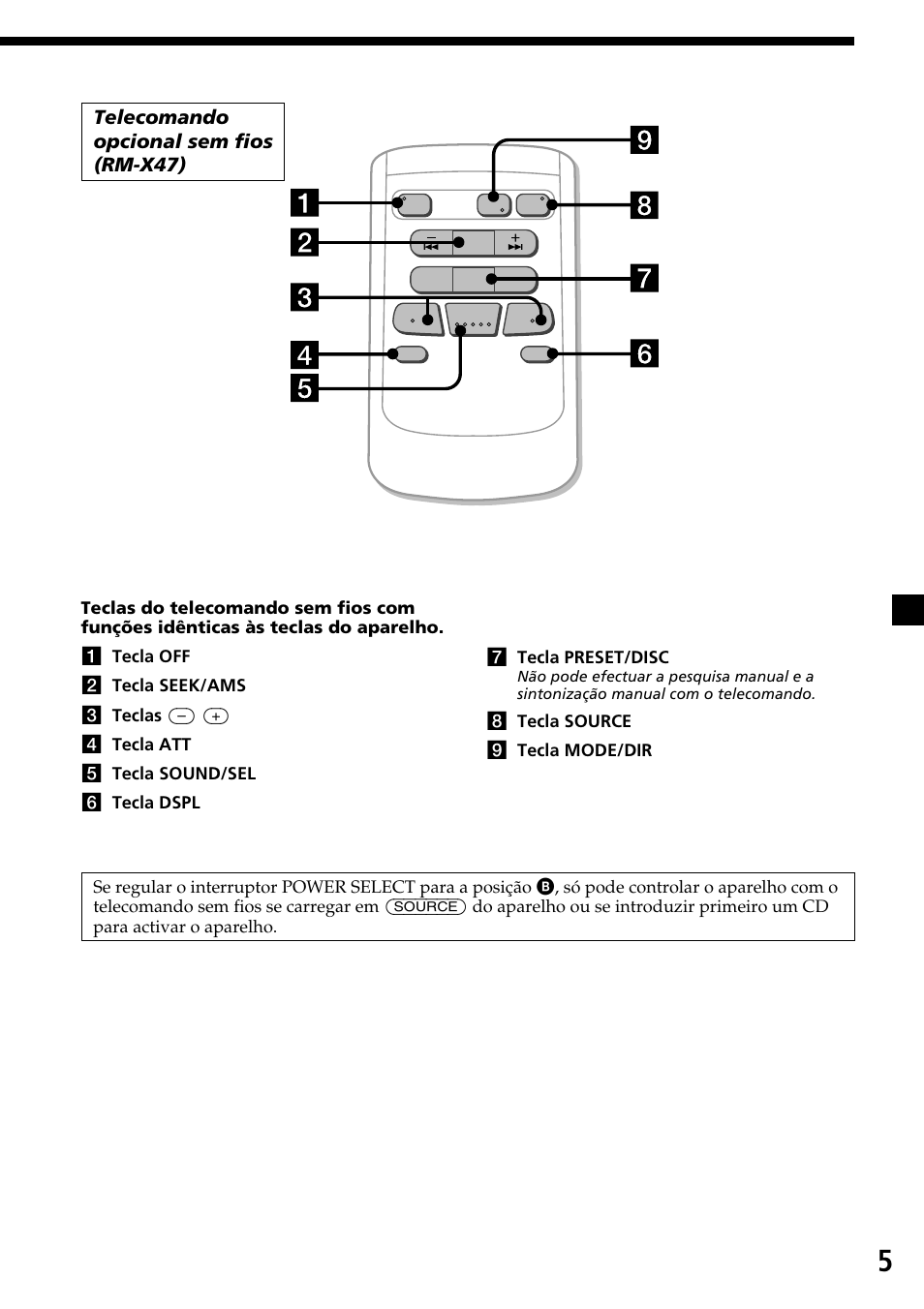 Telecomando opcional sem fios (rm-x47) | Sony CDX-C7850R User Manual | Page 77 / 144