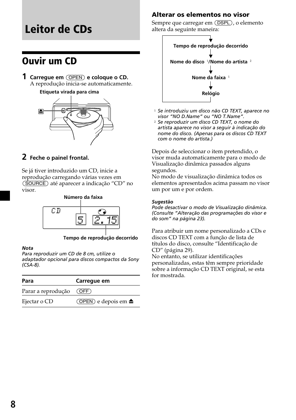 Leitor de cds, Ouvir um cd | Sony CDX-C7850R User Manual | Page 80 / 144