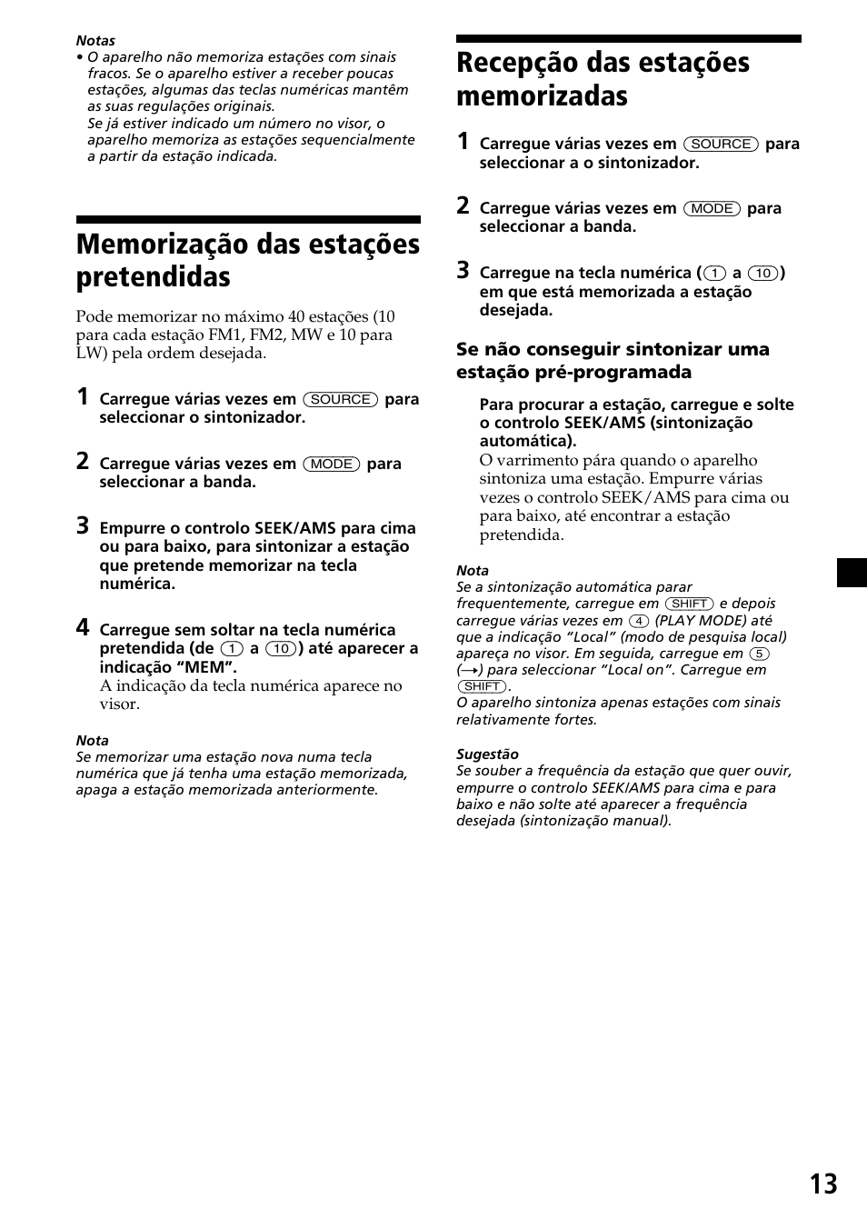 Memorização das estações pretendidas, Recepção das estações memorizadas | Sony CDX-C7850R User Manual | Page 85 / 144