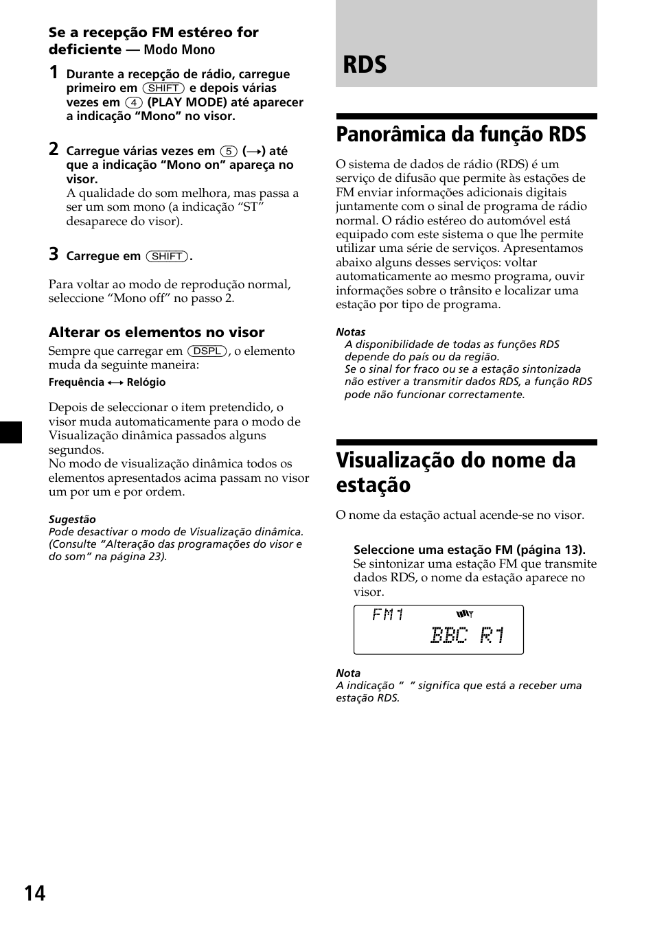 Panorâmica da função rds, Visualização do nome da estação | Sony CDX-C7850R User Manual | Page 86 / 144