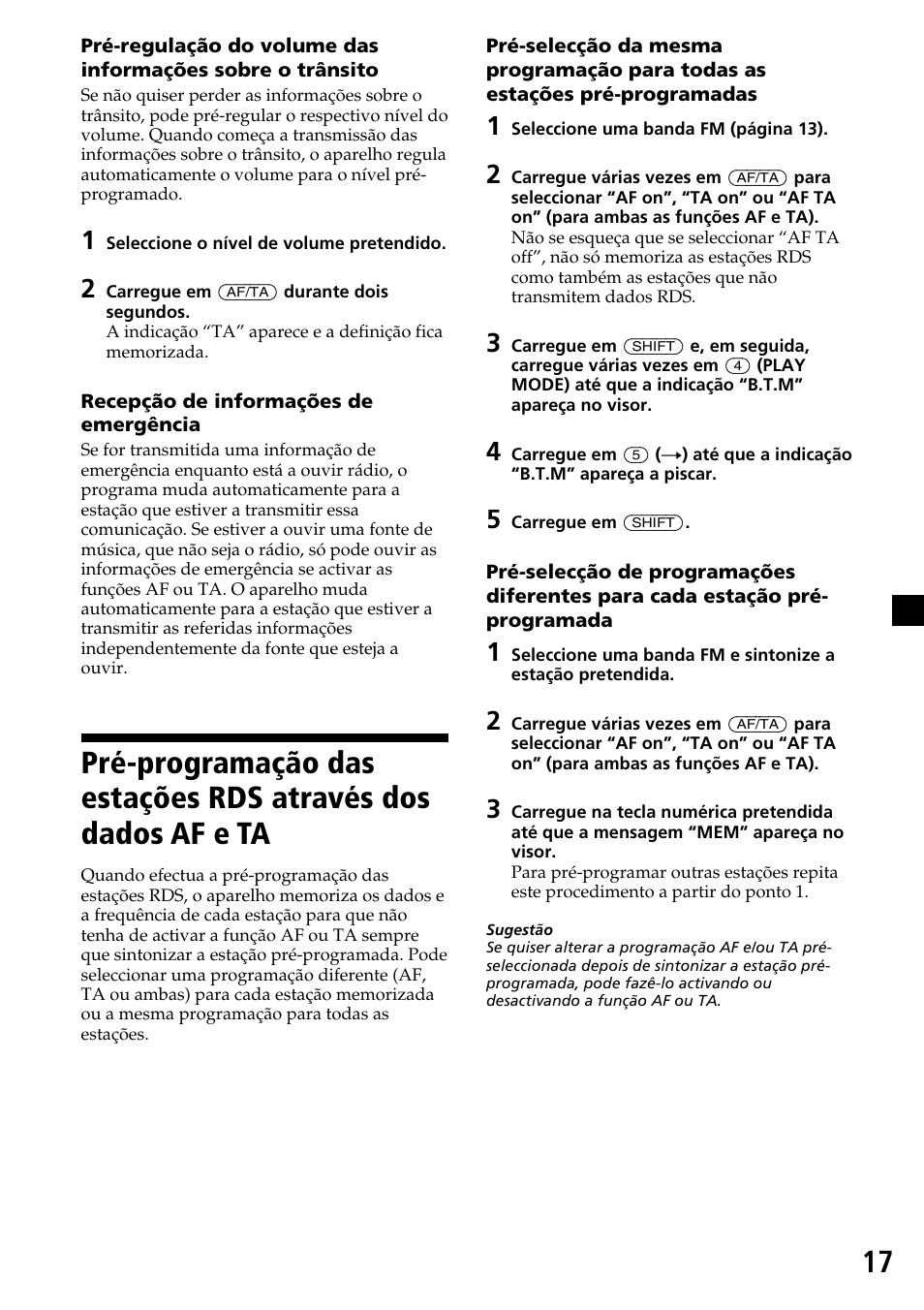 Pré-programação das estações rds através, Dos dados af e ta | Sony CDX-C7850R User Manual | Page 89 / 144