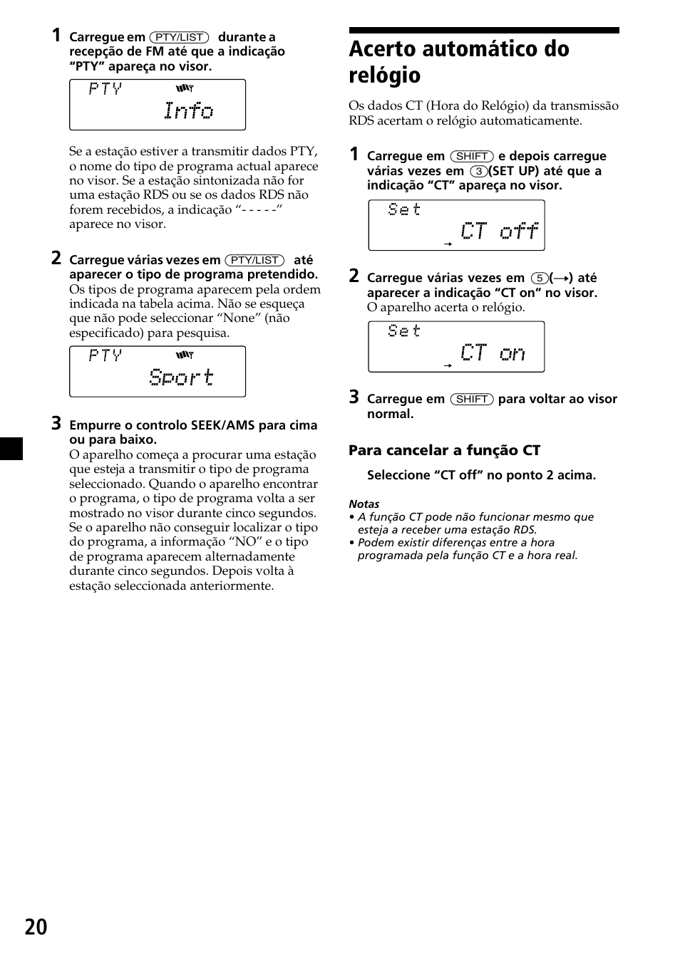 Acerto automático do relógio, 20 acerto automático do relógio | Sony CDX-C7850R User Manual | Page 92 / 144